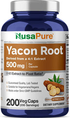 NusaPure Raíz de Yacón 500 mg, 200 Cápsulas Vegetales (No GMO, Vegano)