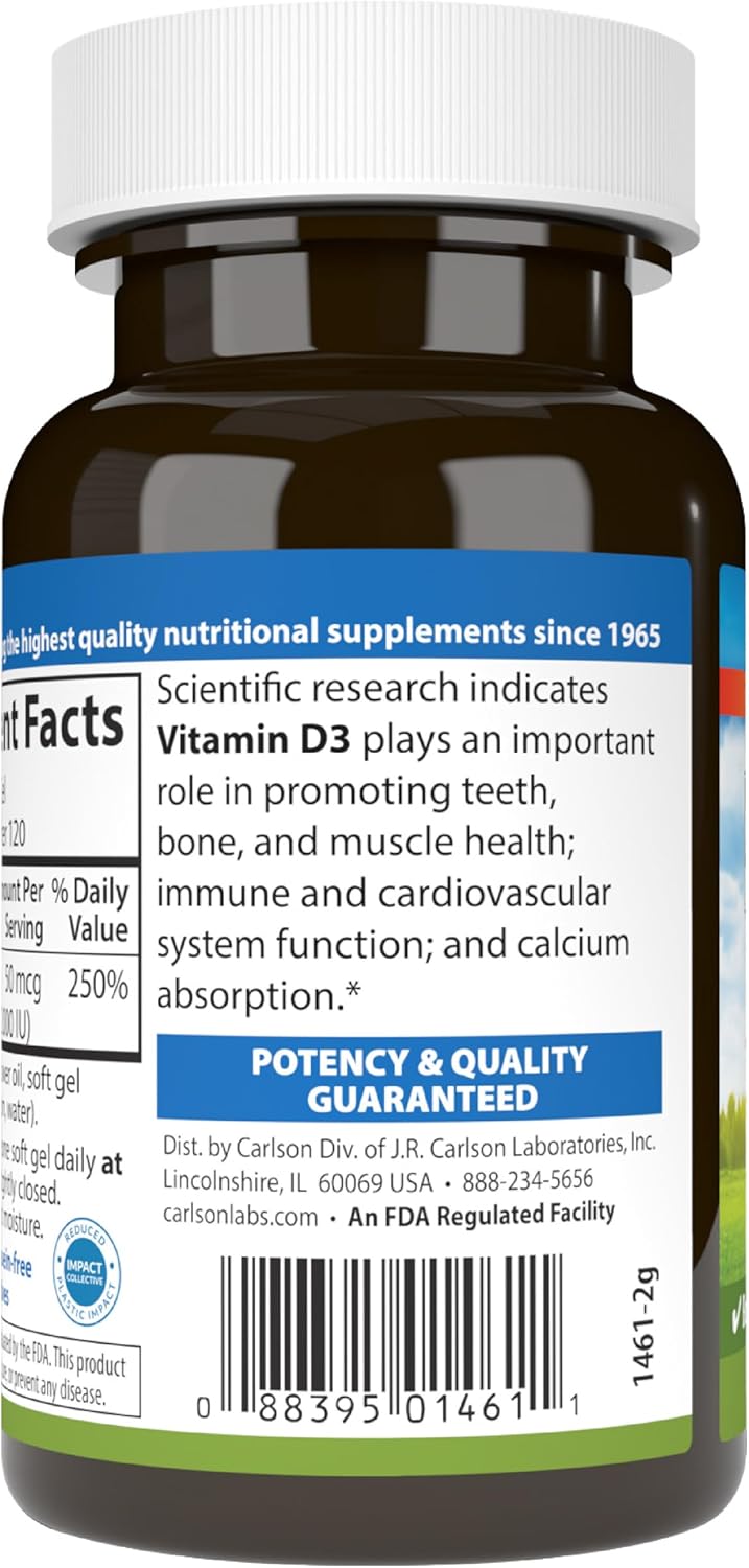 Carlson Vitamina D3 2000 UI, 120 Cápsulas Blandas