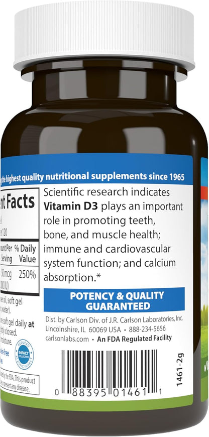Carlson Vitamina D3 2000 IU, 120 Cápsulas – El funcionamiento normal de los músculos. – Image 9