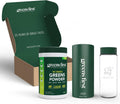 Greens First Gift Set - Edición Limitada con Jarra de Cristal y Polvo Verde Orgánico - 49 Superalimentos - Prebióticos, Probióticos y Enzimas Digestivas - Sin Lácteos, Vegano y No GMO - Menta - 30 Servicios