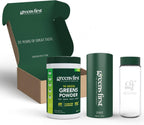 Greens First Gift Set - Edición Limitada con Jarra de Cristal y Polvo Verde Orgánico - 49 Superalimentos - Prebióticos, Probióticos y Enzimas Digestivas - Sin Lácteos, Vegano y No GMO - Menta - 30 Servicios