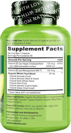 NATURELO Vitamina D3 + K2 Vegano, 60 Cápsulas