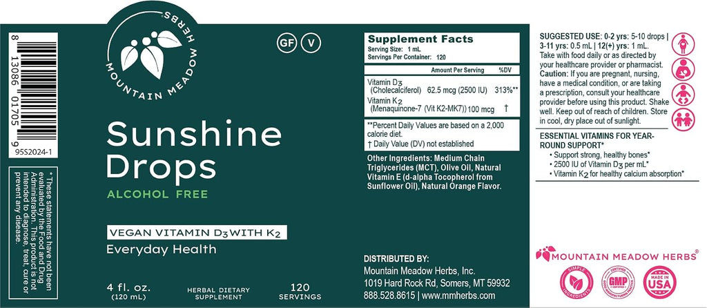 Mountain Meadow Herbs Sunshine Drops - Gotas de Vitamina D3 Vegana (118ml)