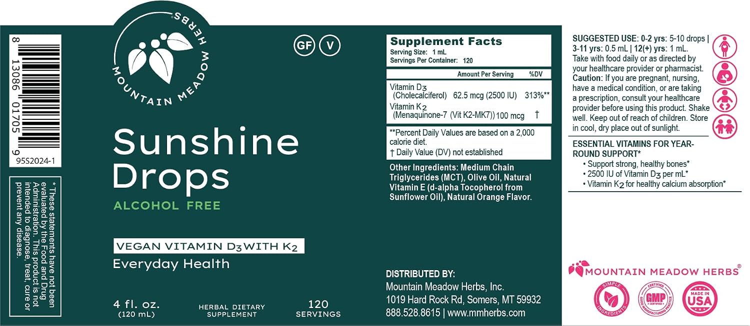 Mountain Meadow Herbs Sunshine Drops - Gotas de Vitamina D3 Vegana (118ml)