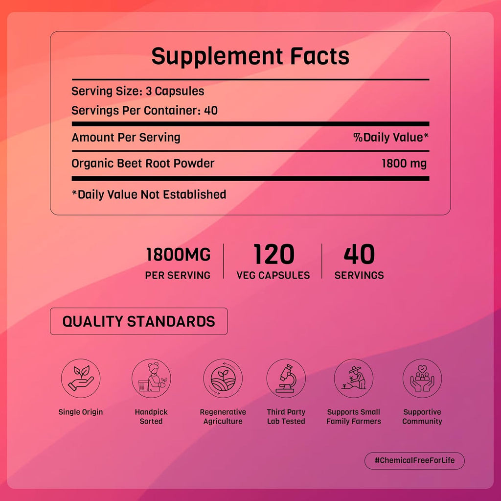 PADMURA Cápsulas de Remolacha Ecológica 1800mg - 120 Cápsulas Veganas