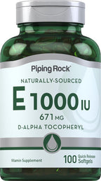Piping Rock Vitamina E 1000 IU (671 mg) – 100 Cápsulas Blandas – d-Alfa Tocoferol Natural