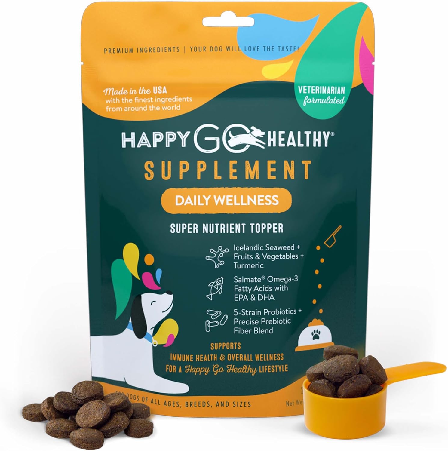 Happy Go Healthy Suplemento Diario de Bienestar para Perros, 21 Dosis