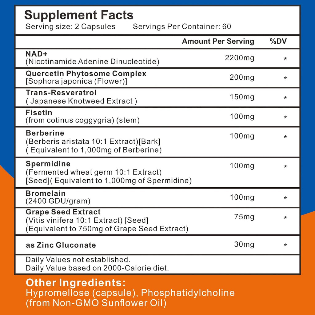 Spliferkou NAD+ Liposomal 2200mg, 60 Cápsulas | Suplemento de NAD+ para Energía Celular y Envejecimiento Saludable
