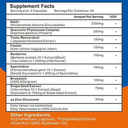 Spliferkou NAD+ Liposomal 2200mg, 60 Cápsulas | Suplemento de NAD+ para Energía Celular y Envejecimiento Saludable – Image 2