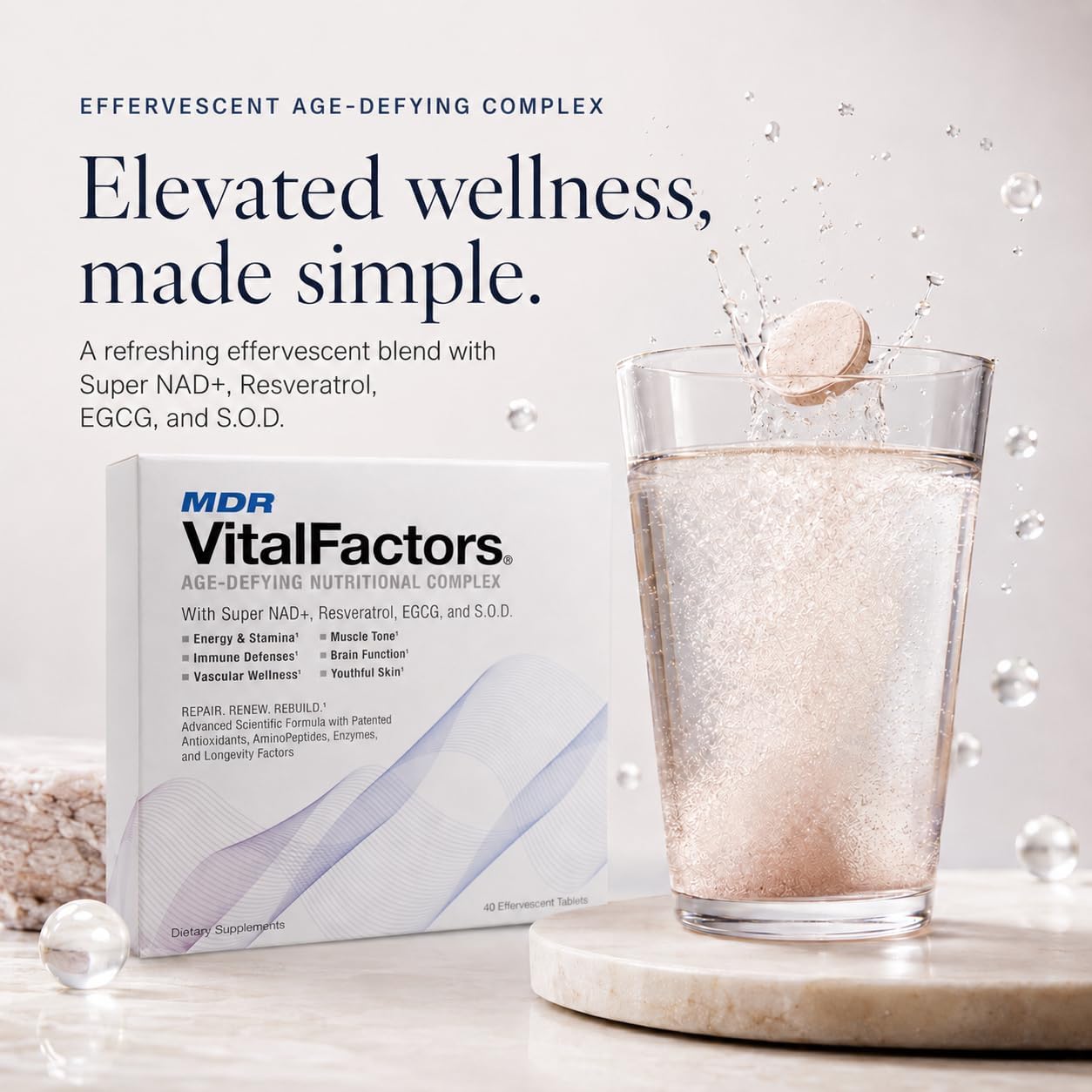 MDR VitalFactors NAD+ Anti-Aging Drink Mix – 40 Comprimidos Efervescentes