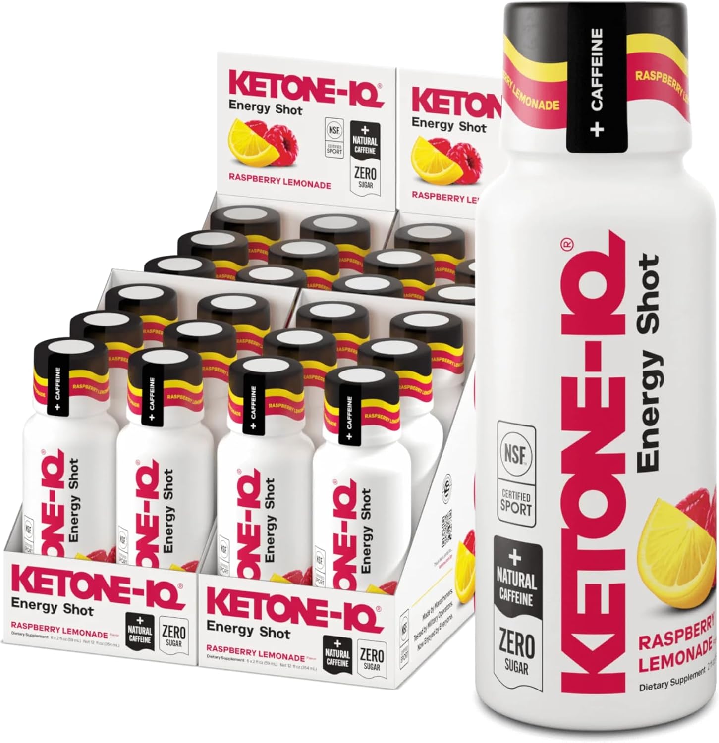 Ketone-IQ Caffeine Performance Energy Shots – 24 uds (Limonada de Frambuesa)