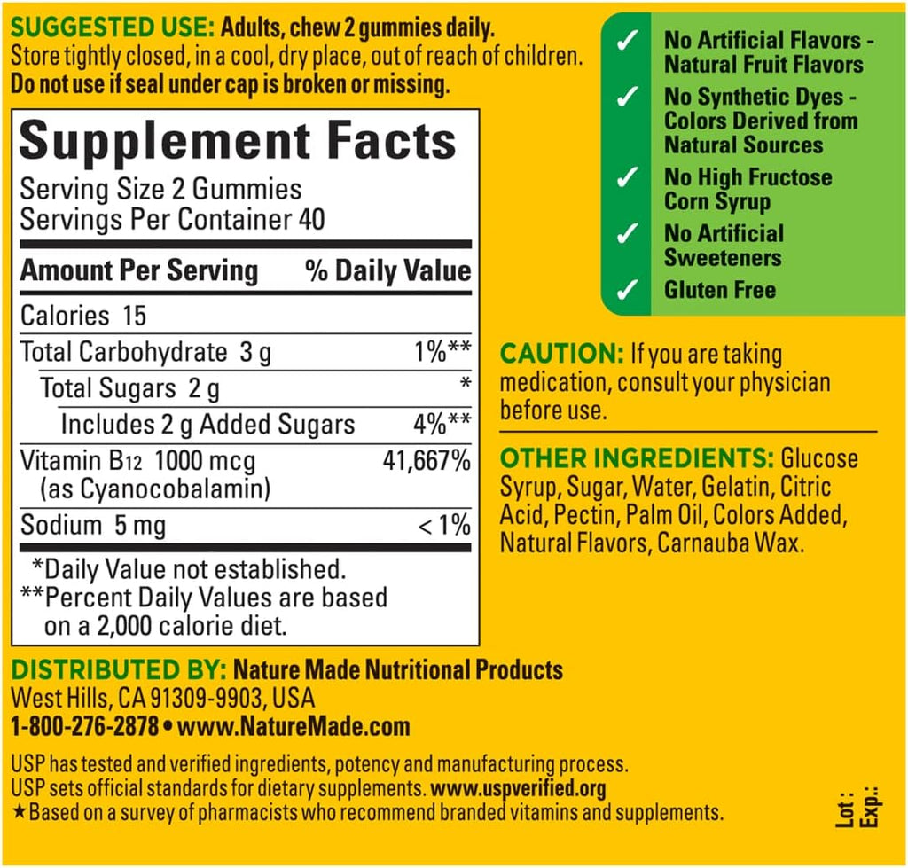 Nature Made B12 Energy Gummies, 80 gominolas (Pack de 2)