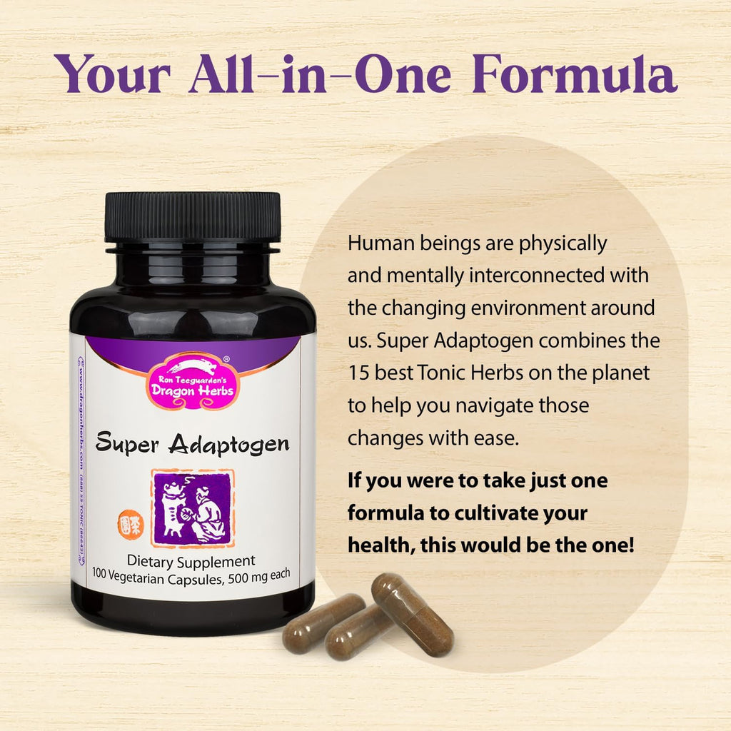 Dragon Herbs Super Adaptogen - Suplemento Adaptógeno con 16 Hierbas Tónicas, 100 Cápsulas