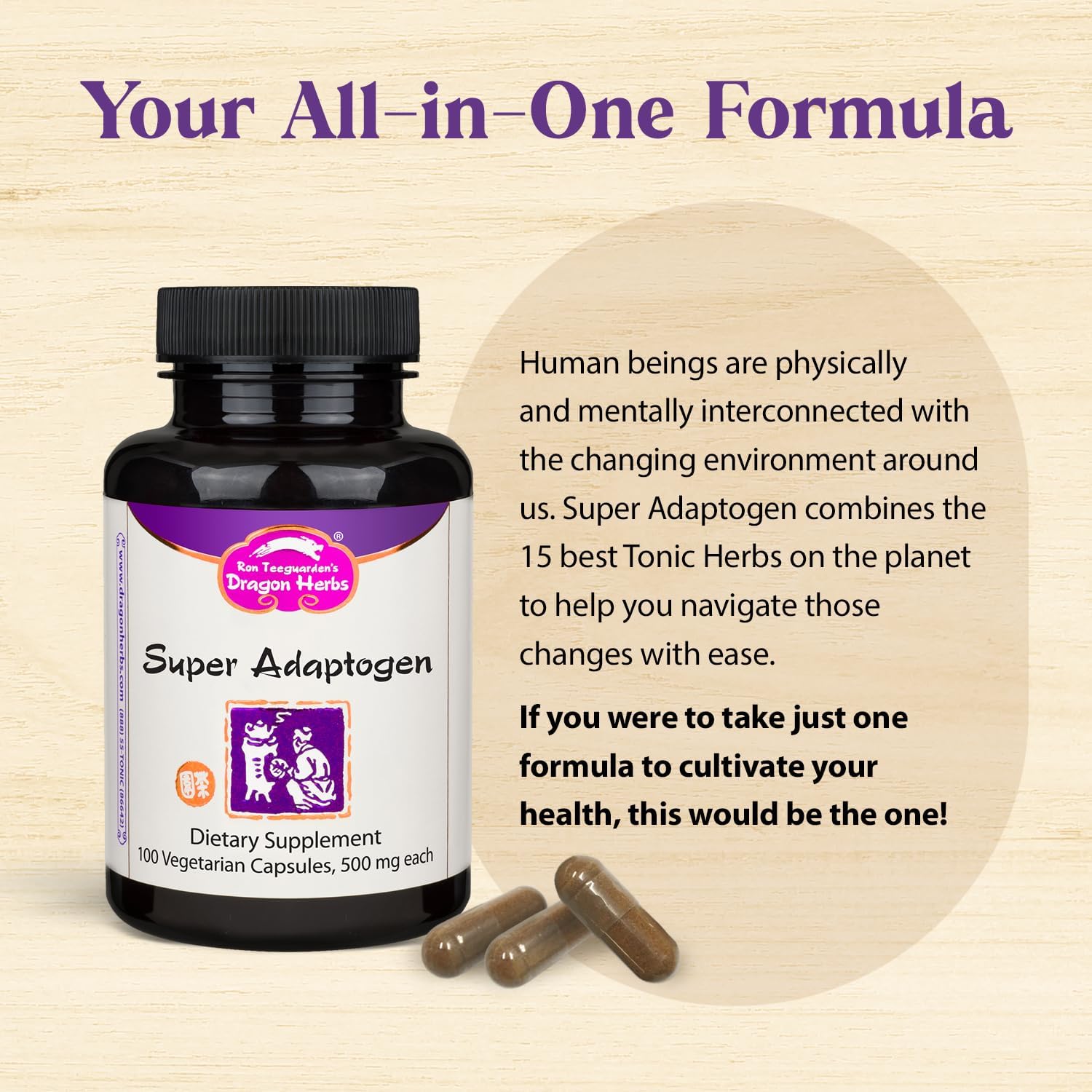 Dragon Herbs Super Adaptogen - Suplemento Adaptógeno con 16 Hierbas Tónicas, 100 Cápsulas