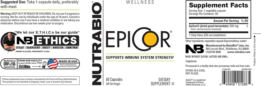 NutraBio Epicor Multivitamínico, 500mg, 60 Cápsulas Vegetales