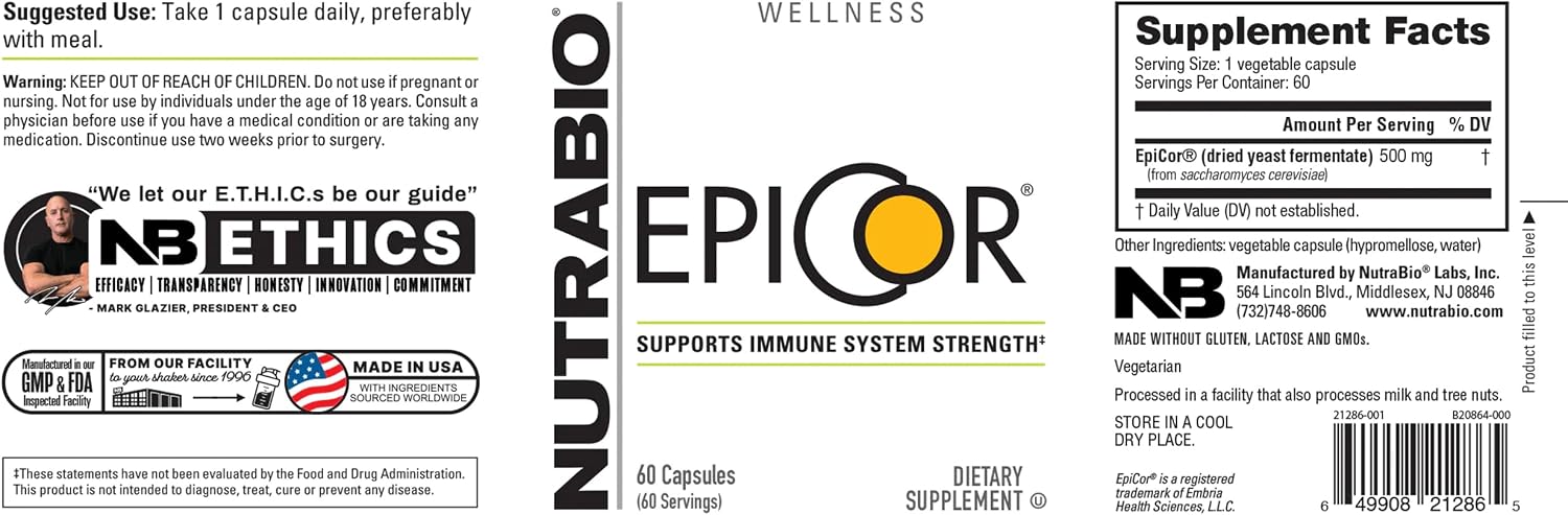 NutraBio Epicor Multivitamínico, 500mg, 60 Cápsulas Vegetales