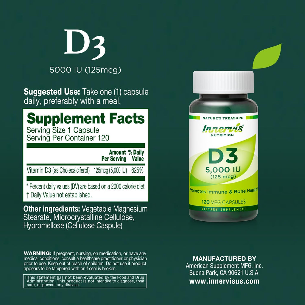 Vitamina D3 5000 IU – 120 Cápsulas Vegetales – Innervisnutrition