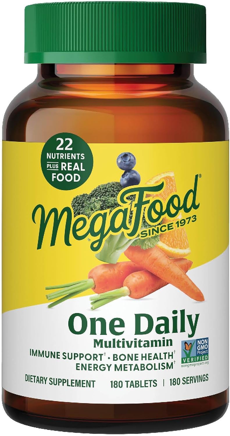 MegaFood Daily Multivitamin for Women and Men, with Real Food, Vitamins C and B, Zinc, Gluten-Free, 180 Tablets