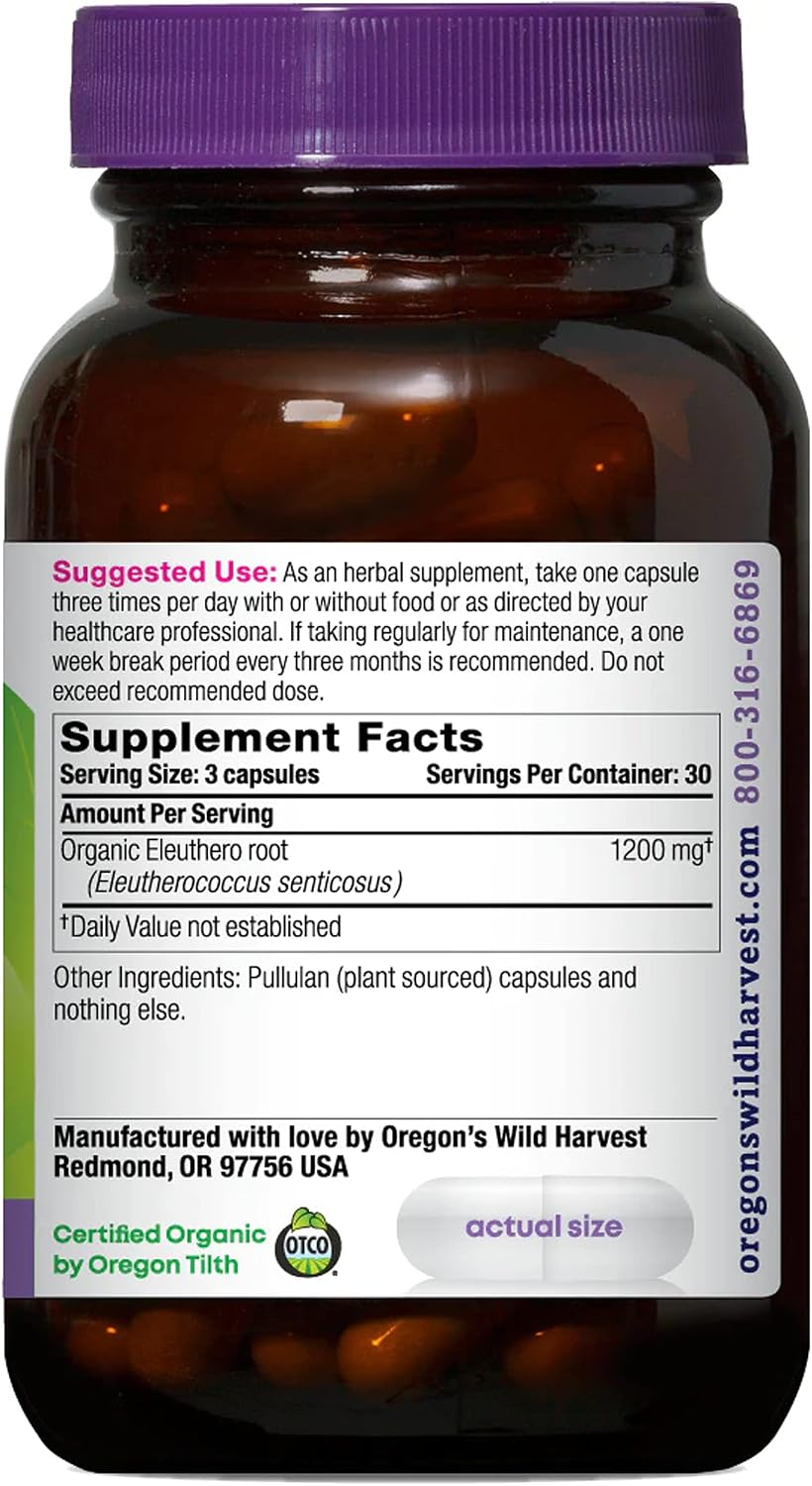 Oregon's Wild Harvest Eleuterococo Orgánico Cápsulas | 90 Cápsulas