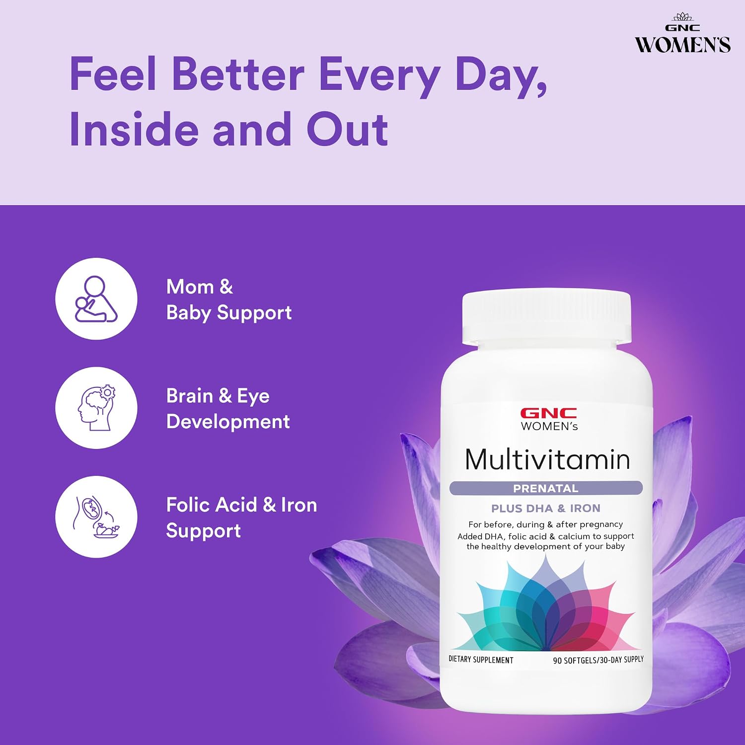 GNC Women's Prenatal Multivitamin con DHA y Hierro - 90 Cápsulas Blandas