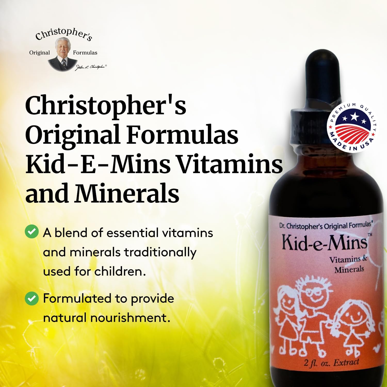 Dr. Christopher's Kid-E-Mins Vitaminas y Minerales, Sabor Naranja Natural, Multivitamínico Líquido para Niños, 2 oz