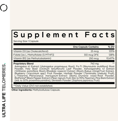 Codeage Ultra Life Telómeros - Suplemento – Vitamina B12 (metilcobalamina): La vitamina B12 contribuye al – Image 2