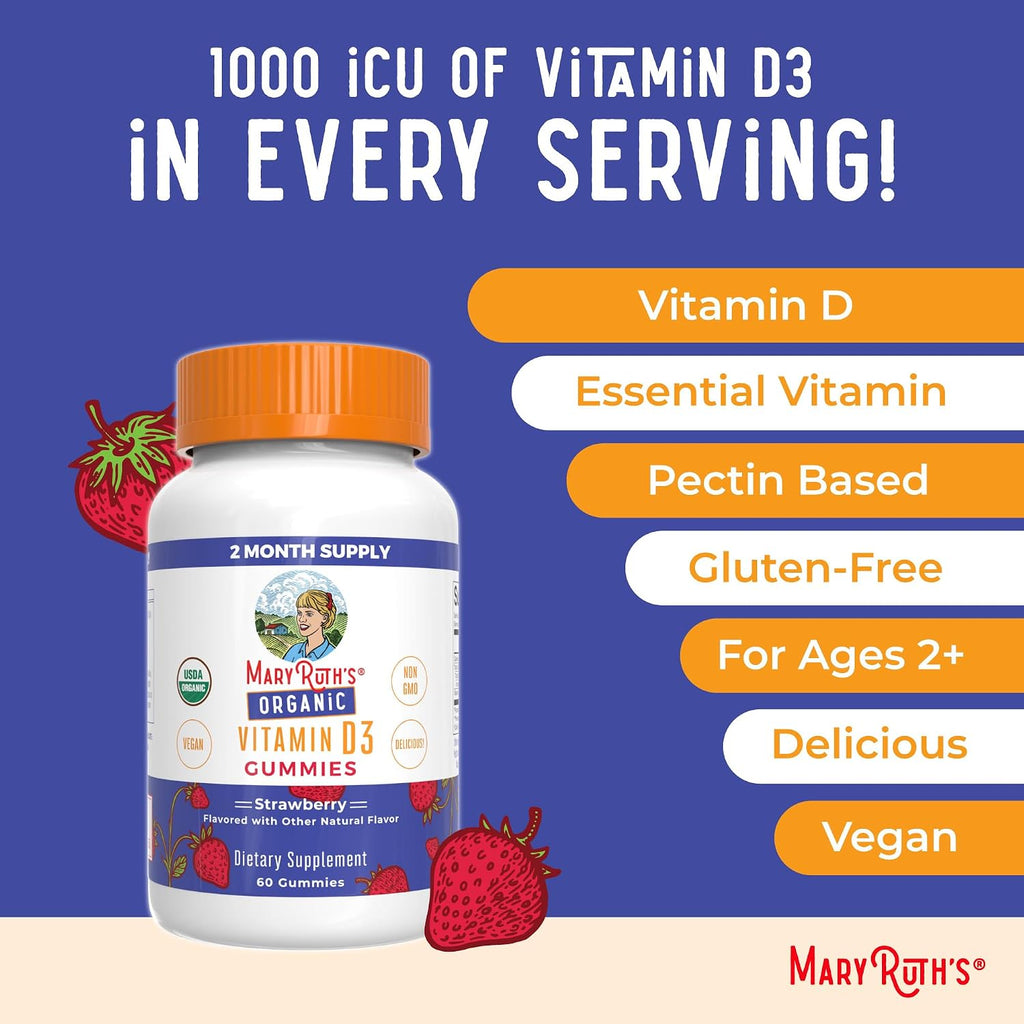 MaryRuth's Gominolas Orgánicas de Vitamina D3 | 1000 IU | USDA Orgánico | Vegano | Sin Gluten | 60 gominolas