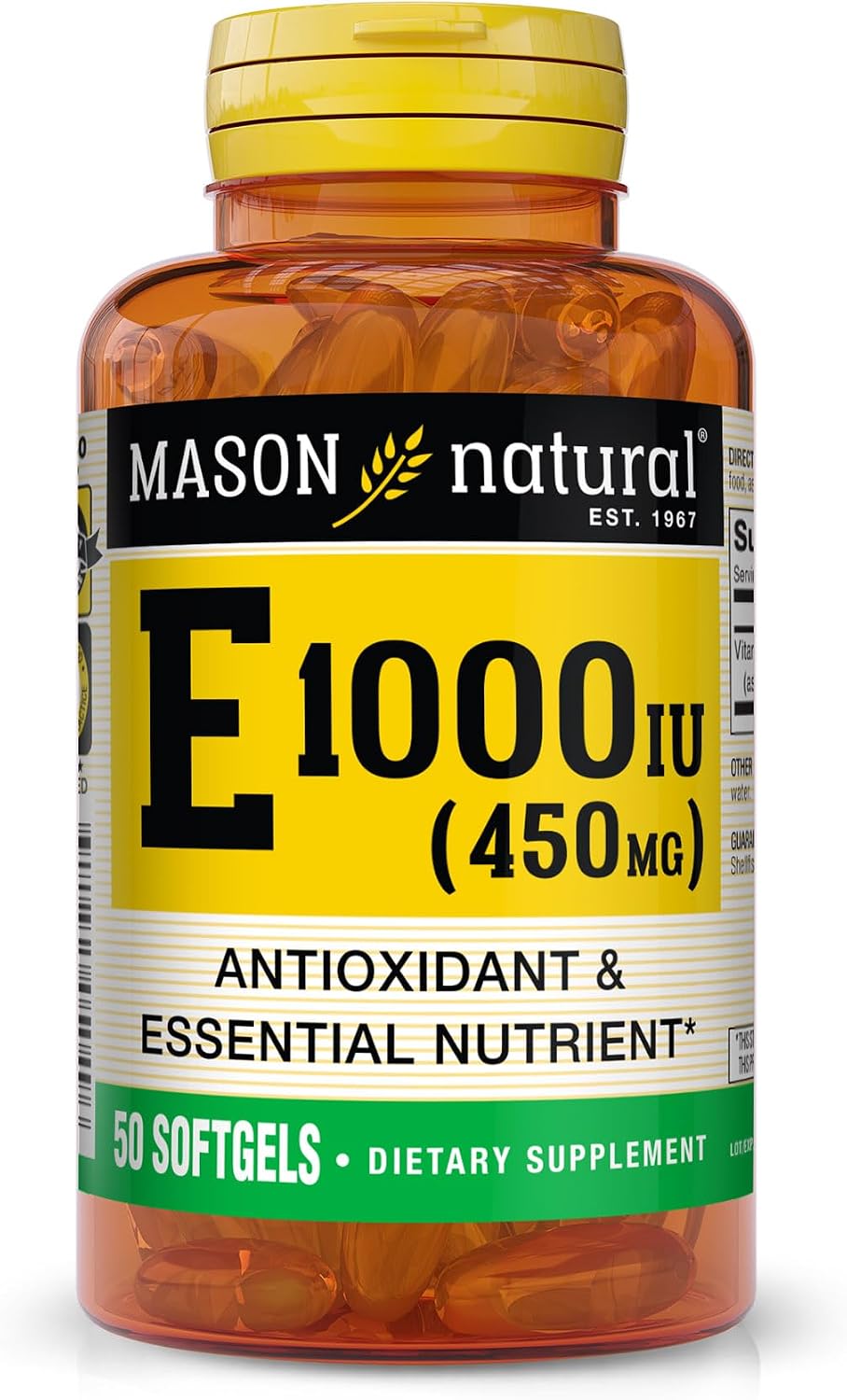 MASON NATURAL Vitamina E, 450 mg (1000 UI), 50 cápsulas blandas