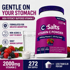 C-Salts Vitamina C en Polvo Tamponada - Orgánica, Suave para el Estómago - 4000mg por Ración - Sabor Frutos del Bosque - 735g (26oz) - 272 Porciones - Vegano, Sin Gluten, Sin Azúcar