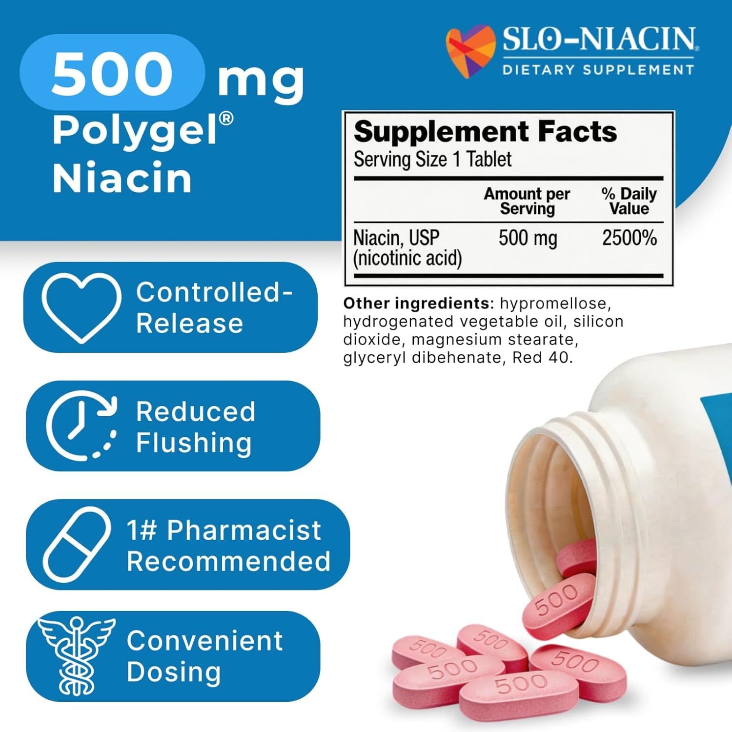 Slo-Niacin 500 mg Comprimidos, 200 Comprimidos