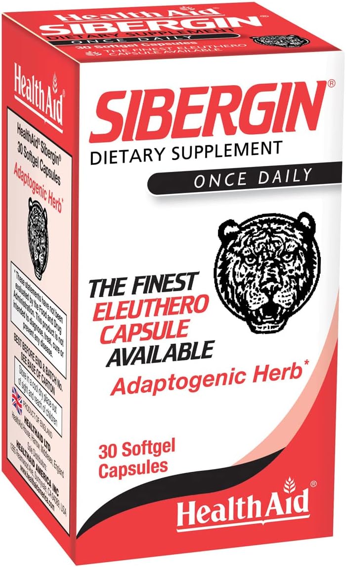 HealthAid Sibergin Siberian Eleuthero (Eleutherococcus senticosus) – Adaptógeno Natural – 30 Cápsulas Blandas