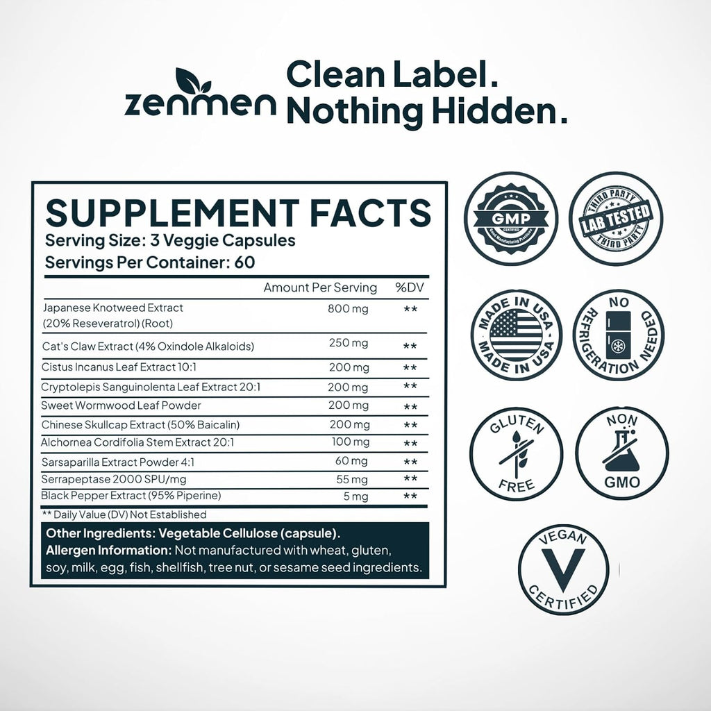Zenmen Daily Tick Guard - Suplemento Herbal de Apoyo Inmunológico, 180 Cápsulas Veganas