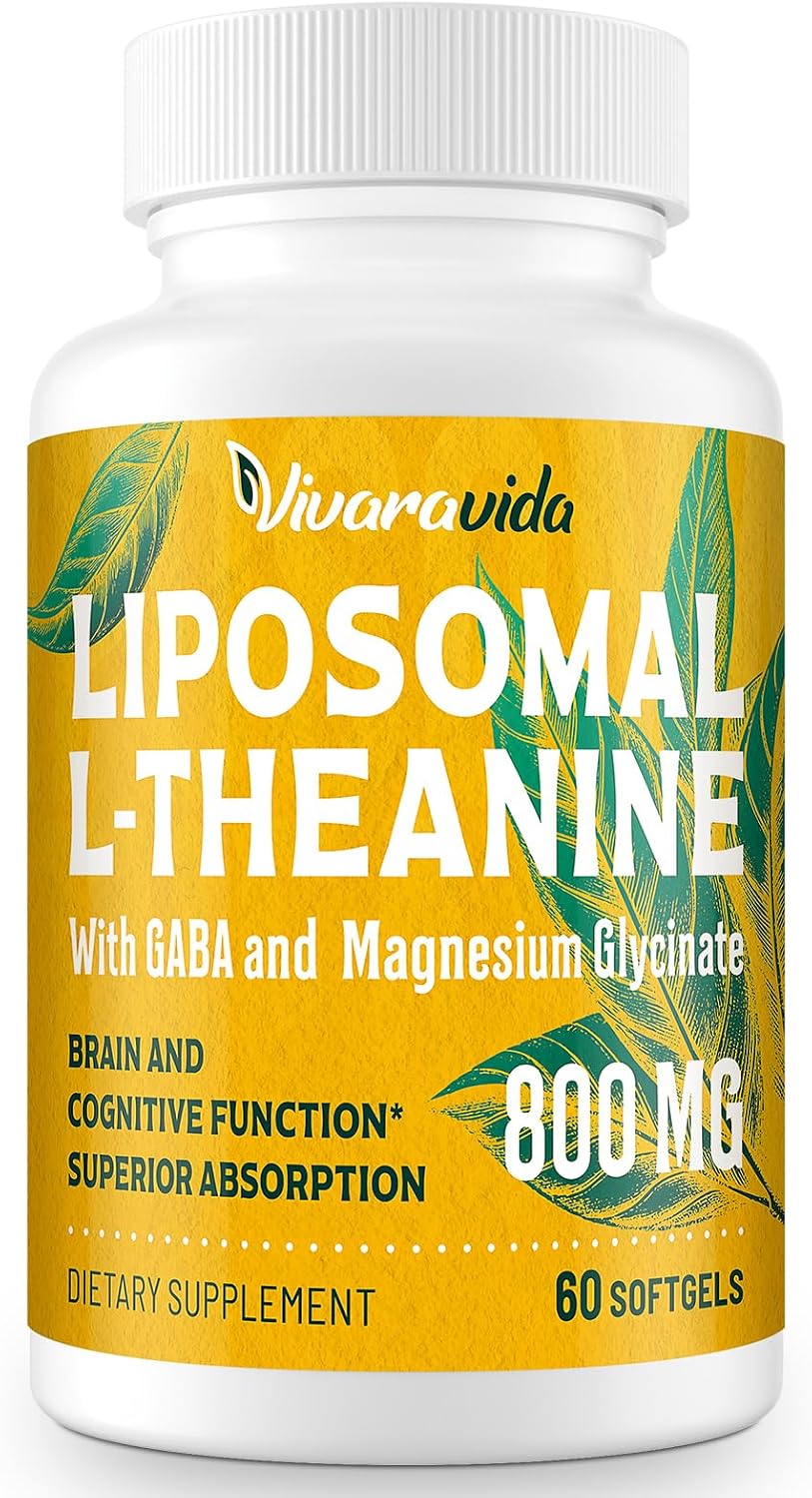 Vivaravida L-Theanina 800mg con GABA y Glicinato de Magnesio - Compuesto Natural para el Sueño y la Relajación (60 Cápsulas Blandas)