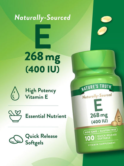 Nature's Truth Vitamin E 400 IU Softgels | 268mg | 100 Count | Non-GMO & Gluten Free Supplement – Image 5