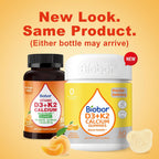 Biobor Gominolas de Vitamina D3 K2 con Calcio, 2000 UI D3, 200 mcg K2 (MK-7), 200 mg Calcio, Sin Azúcar, Melocotón Amarillo, 60 unidades