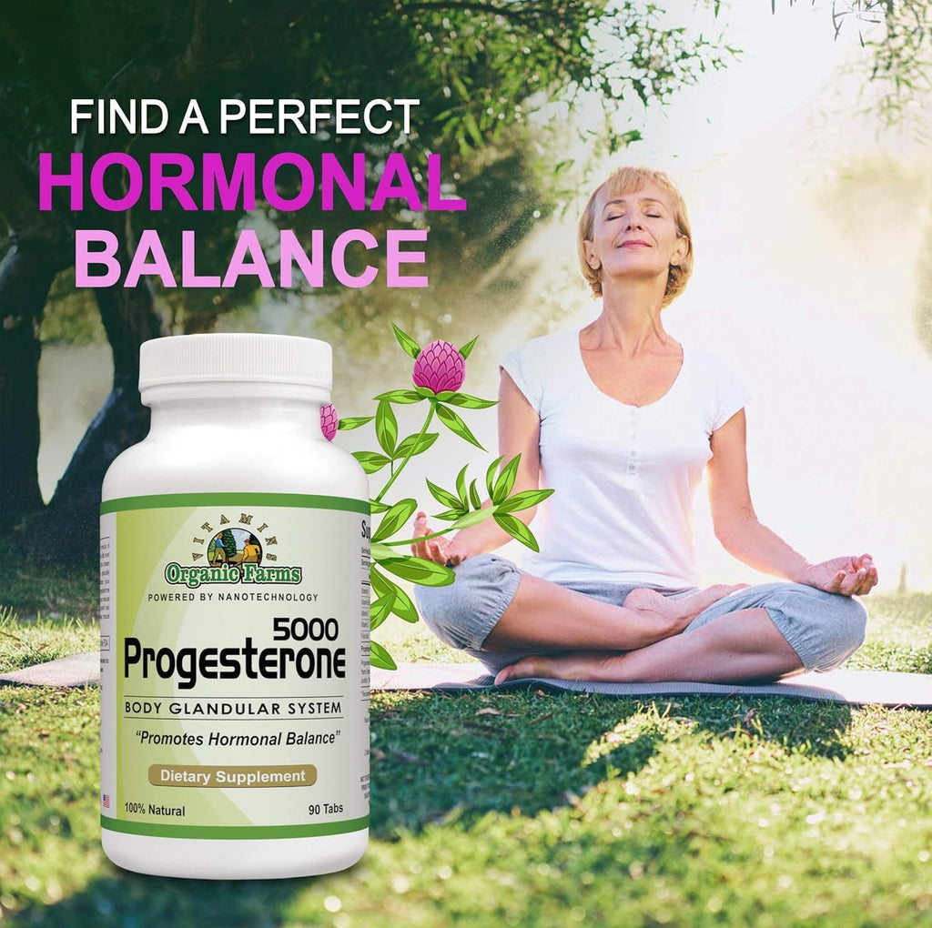 Organic Farms Vitamins Progesterona 5000 Kit de 4 - Suplemento para el Sistema Glandular, 100% Natural, 360 Comprimidos