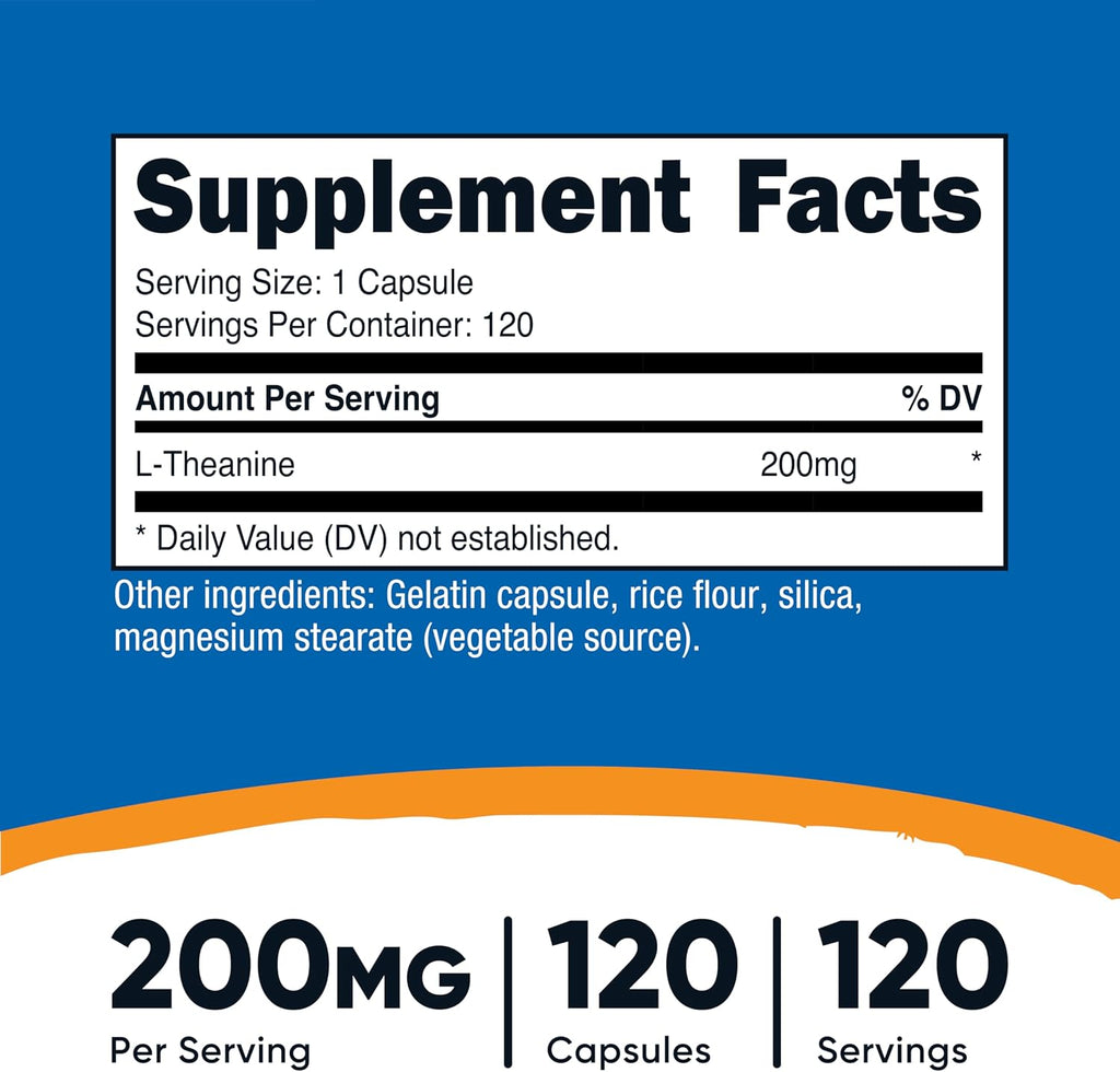 Nutricost L-Theanine 200mg, 120 Cápsulas, Alta Concentración - No OGM, Sin Gluten