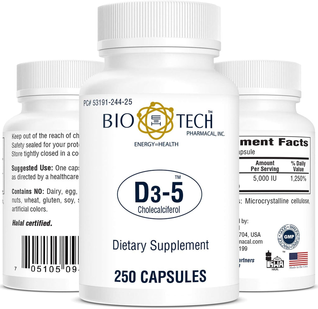 Bio-Tech Pharmacal Vitamina D3 (5000 UI, 250 Cápsulas Blandas)