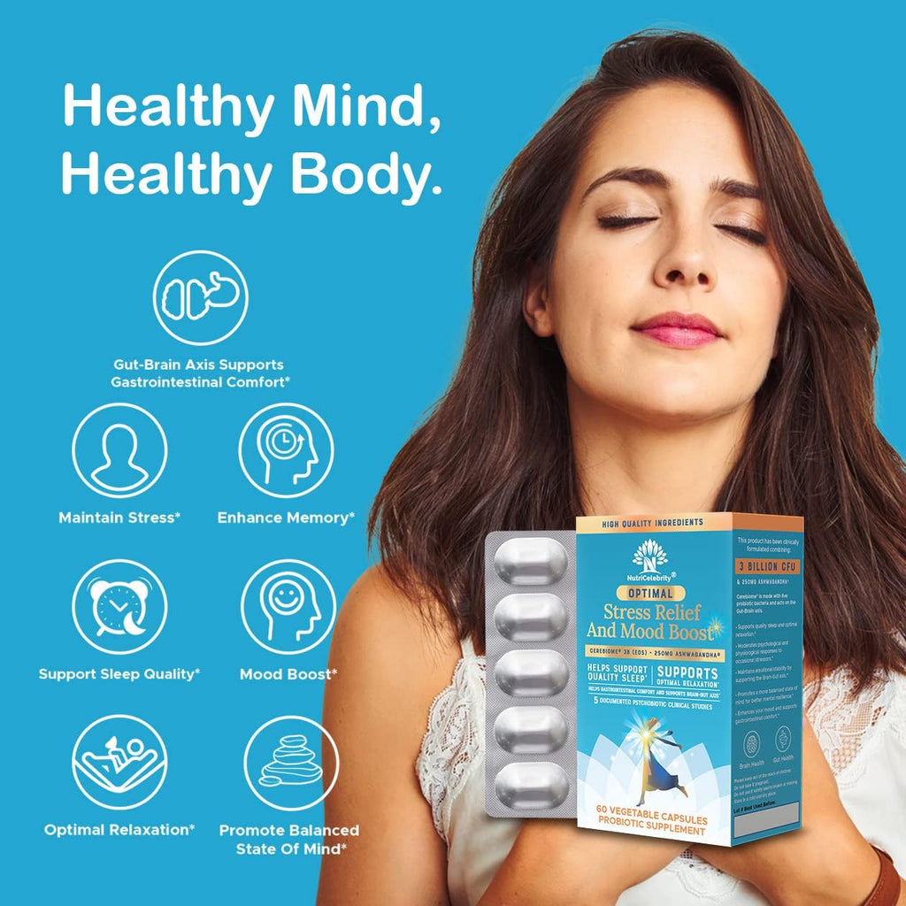 Nutricelebrity Optimal Stress Relief | Ashwagandha y Probióticos | 60 Cápsulas