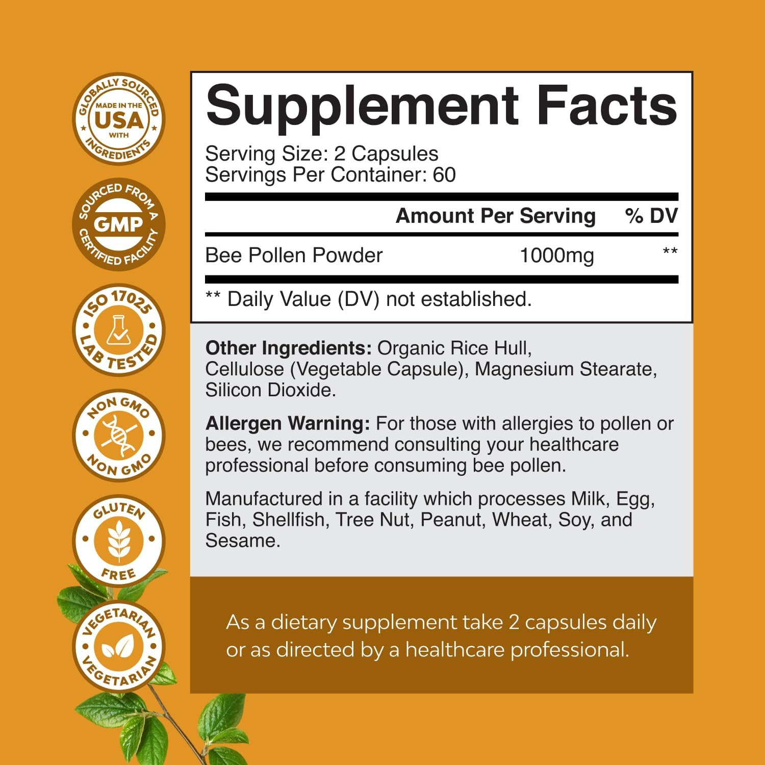 Complemento de Polen de Abeja – 120 Cápsulas – 1000 mg por ración