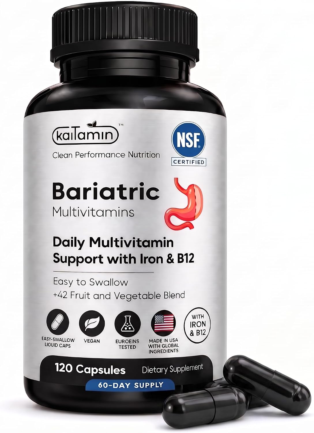 Kaitamin Multivitamínico Bariátrico con Hierro – 120 Cápsulas Líquidas (60 Días)