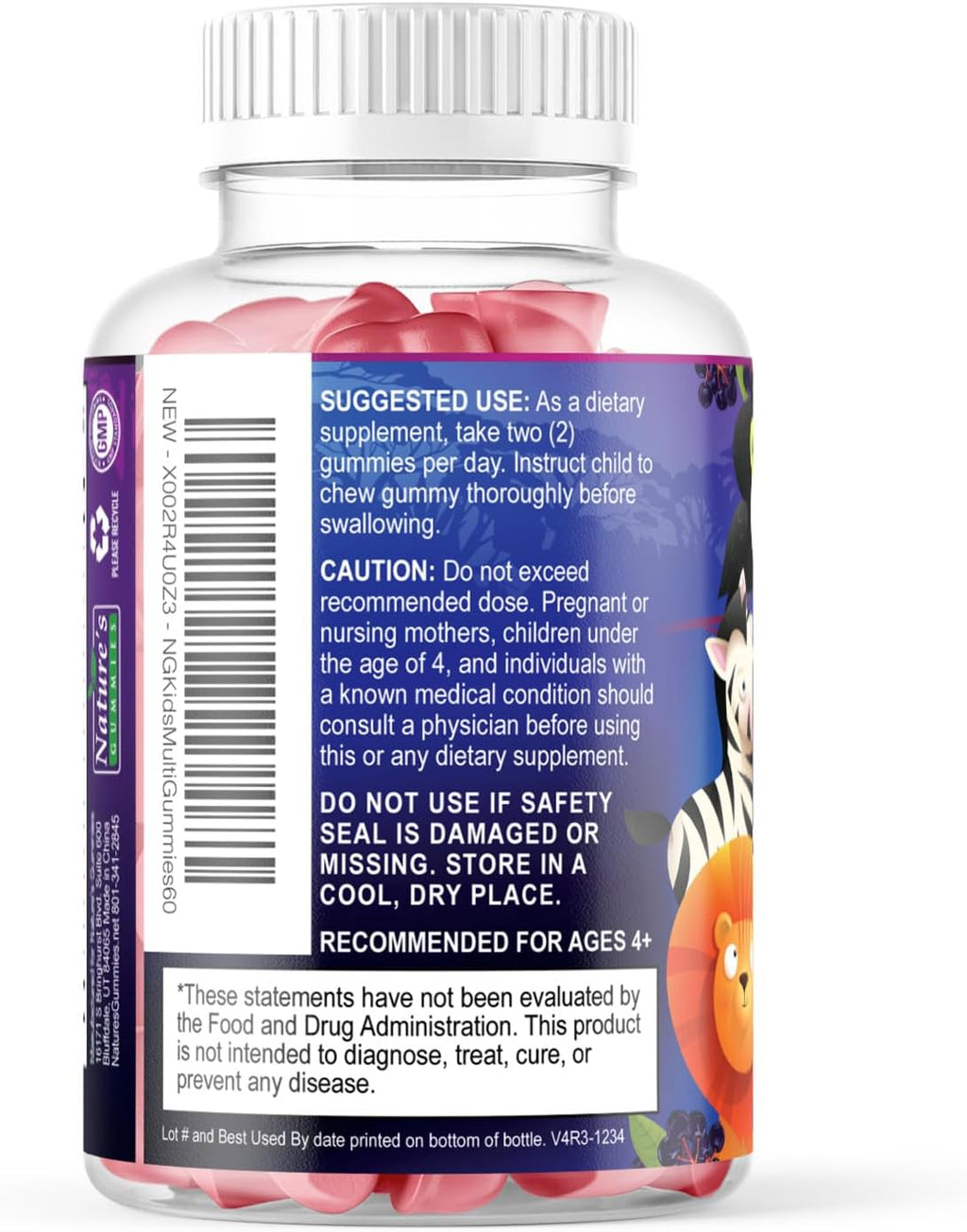 Multivitamínico Infantil Gomitas - Complejo de Vitaminas Diarias para Niños con Vitamina D, Vitaminas B, Zinc y Más - Apoyo Energía, Memoria y Sistema Inmunológico - Sabor Bayas Natural - 60 Gomitas