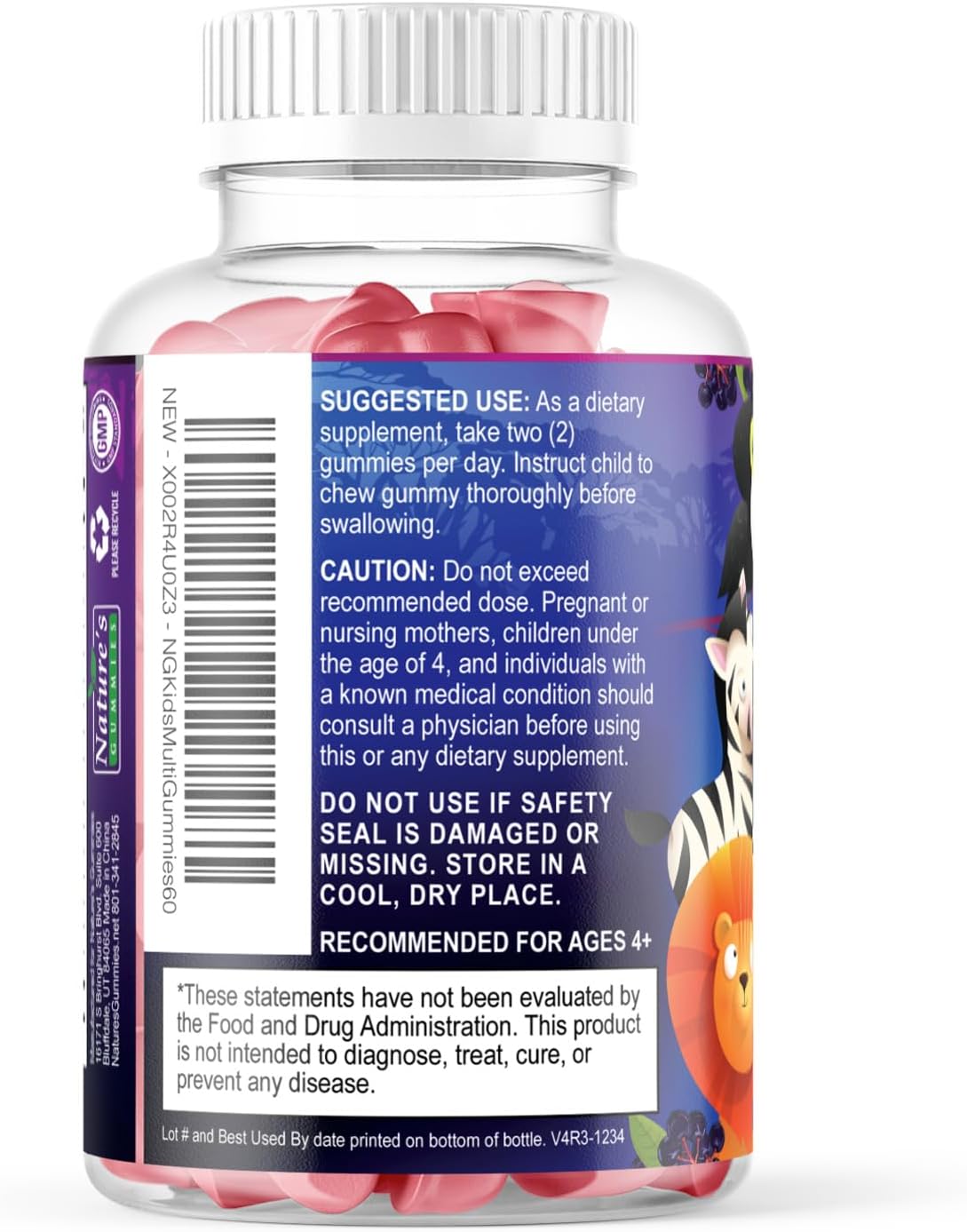Multivitamínico Infantil Gomitas - Complejo de Vitaminas Diarias para Niños con Vitamina D, Vitaminas B, Zinc y Más - Apoyo Energía, Memoria y Sistema Inmunológico - Sabor Bayas Natural - 60 Gomitas