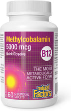 Natural Factors, Vitamina B12 Metilcobalamina 5000 mcg, Comprimidos Masticables, 60 unidades