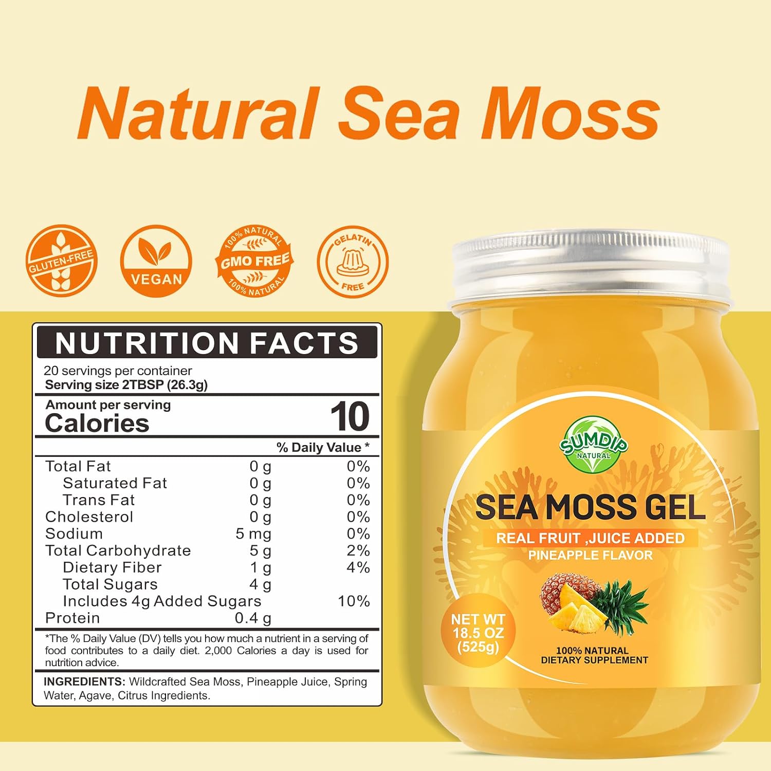 SumDIP Gel de Musgo de Mar Irlandés 18.5 oz - Sabor Piña