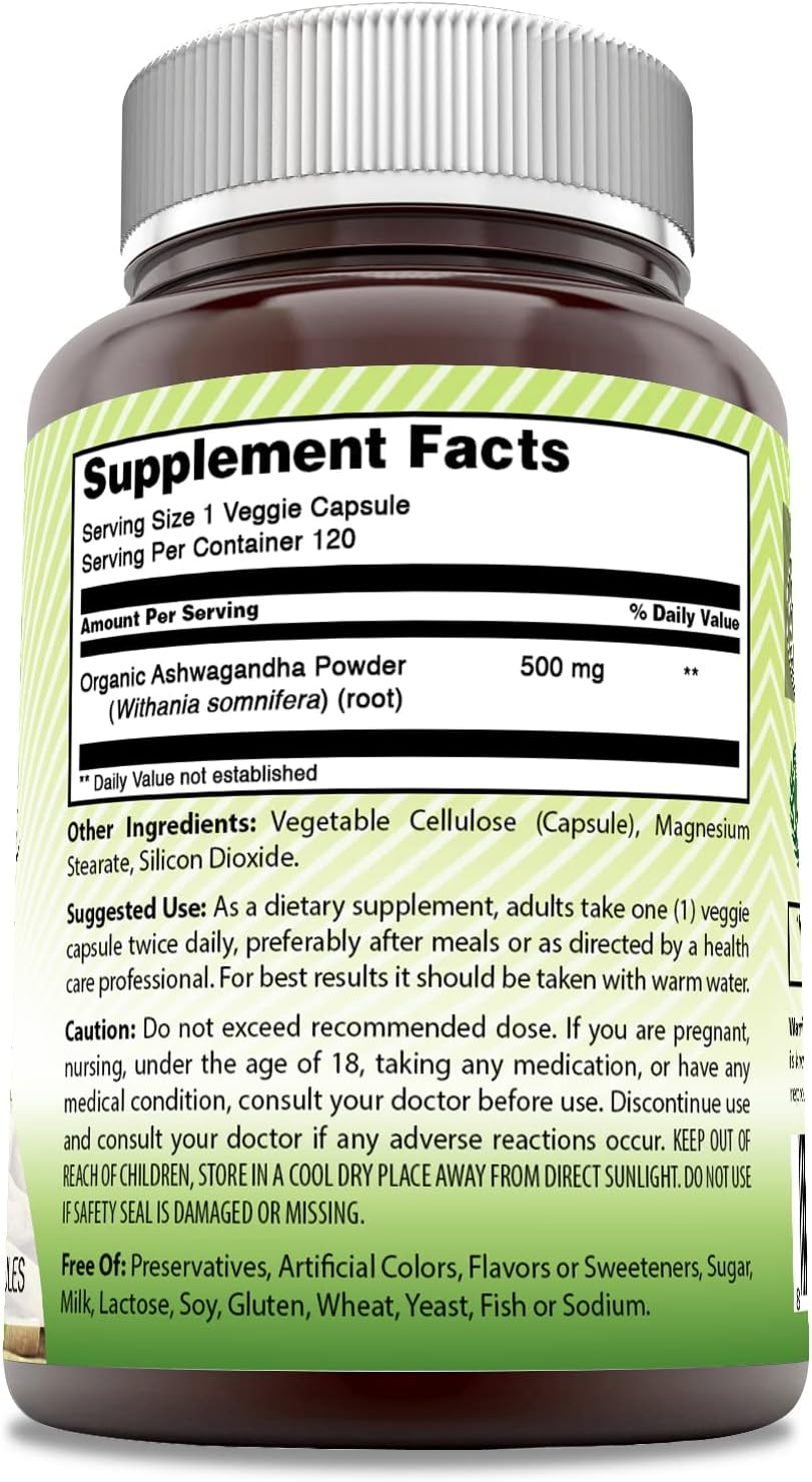 Amazing India Ashwagandha 500 mg | 120 Cápsulas Veganas | Sin OGM, Sin Gluten