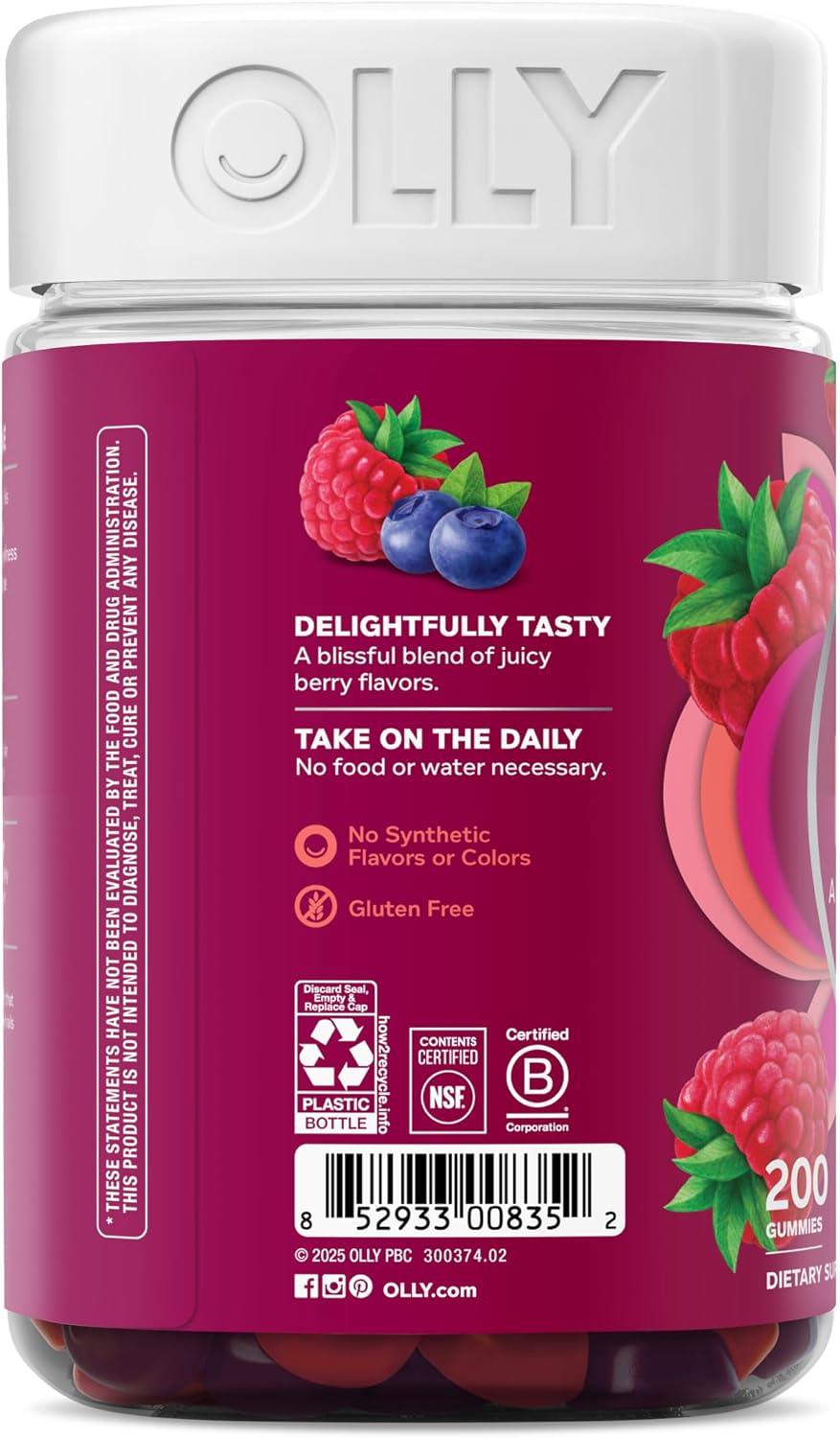 OLLY Women's Multi Vitamin Gummies con Biotina, Sabor Blissful Berry (200 unidades)