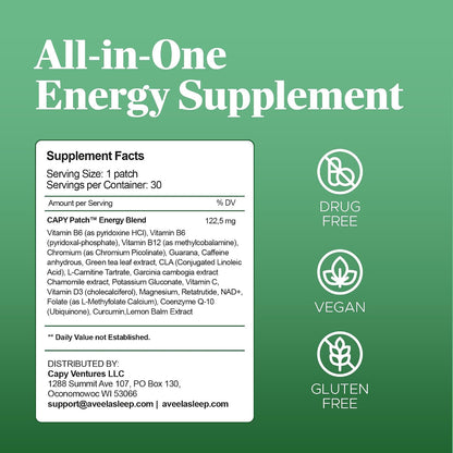 Parche de Energía B12 con Cafeína, Extracto de Té Verde y Guaraná (30 Parches) | Vitamina B6 y B3 para Enfoque y Energía | – Image 7