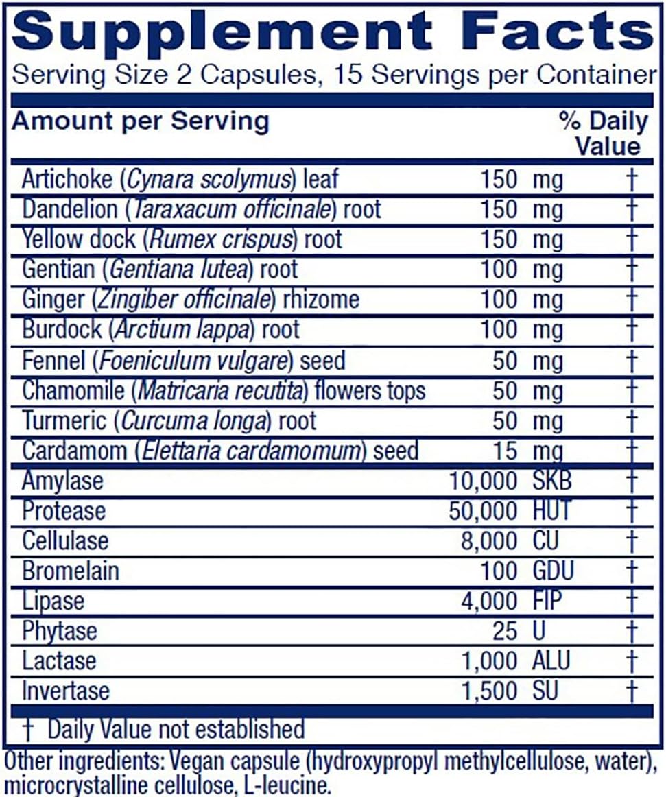 Vitanica Bitters Extra - Digestive Supplement with Dandelion, Enzymes, and Ginger - 30 Capsules