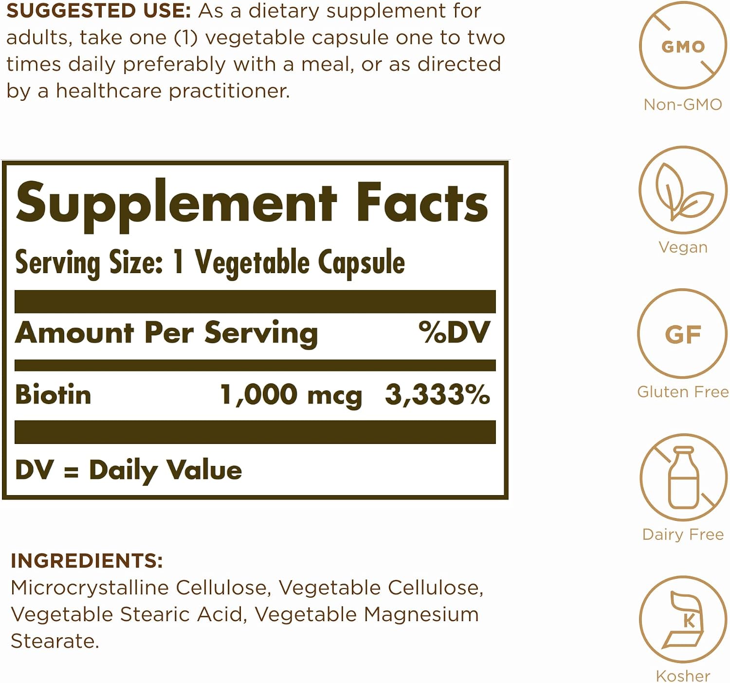 Solgar Biotina 1000 mcg - Paquete de 2 unidades de 250 cápsulas vegetales